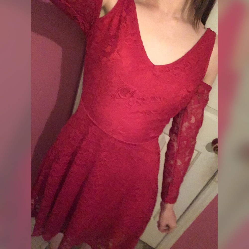 Red lace long sleeve dress
